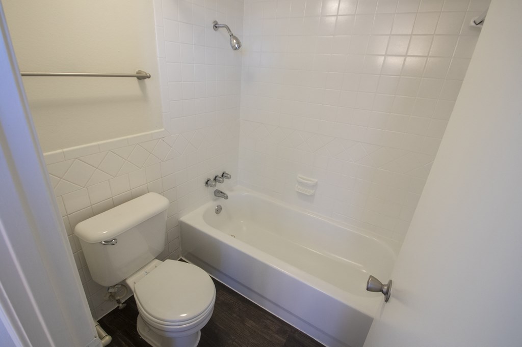 This is a photo of the bathroom in the 500 square foot 1 bedroom apartment at Harvard Square Apartments, in Dallas, TX.