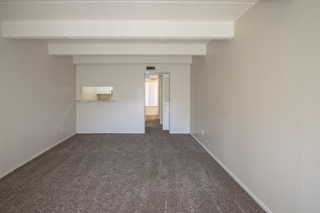 This is a photo of the living room in the 500 square foot 1 bedroom apartment at Harvard Square Apartments, in Dallas, TX.