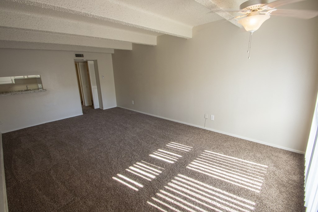 This is a photo of the living room in the 500 square foot 1 bedroom apartment at Harvard Square Apartments, in Dallas, TX.