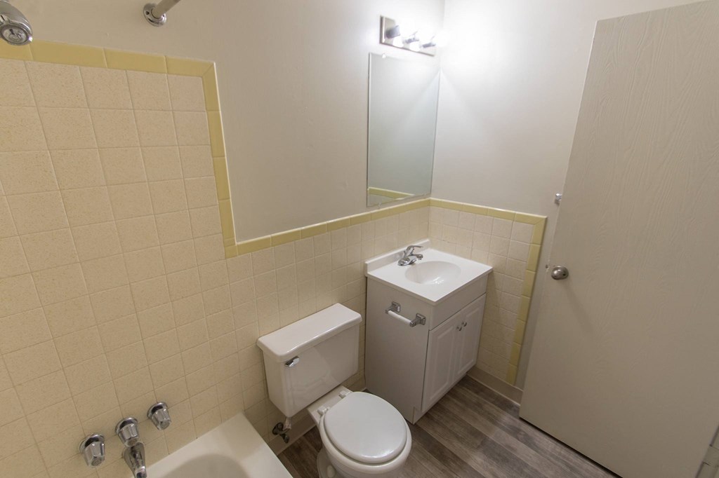 This is a photo of the bathroom in the 545 square foot 1 bedroom, 1 bath apartment at Lisa Ridge Apartments in the Westwood neighborhood of Cincinnati, Ohio.