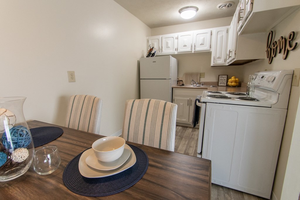 This is a photo of the kitchen in the 705 square foot 2 bedroom, 1 bath apartment at Lisa Ridge Apartments in the Westwood neighborhood of Cincinnati, Ohio.