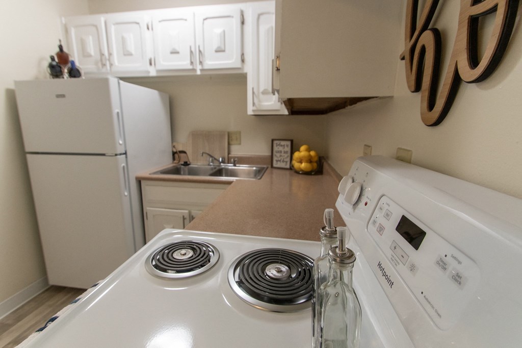 This is a photo of the kitchen in the 705 square foot 2 bedroom, 1 bath apartment at Lisa Ridge Apartments in the Westwood neighborhood of Cincinnati, Ohio.
