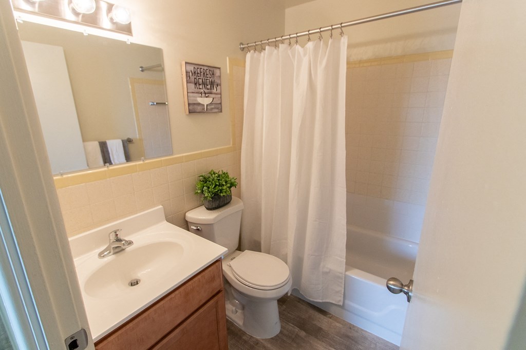 This is a photo of the bathroom in the 705 square foot 2 bedroom, 1 bath apartment at Lisa Ridge Apartments in the Westwood neighborhood of Cincinnati, Ohio.