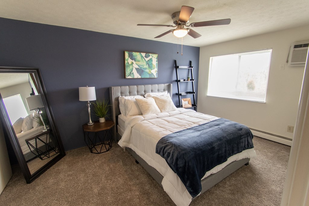 This is a photo of the primary bedroom in the 705 square foot 2 bedroom, 1 bath apartment at Lisa Ridge Apartments in the Westwood neighborhood of Cincinnati, Ohio.