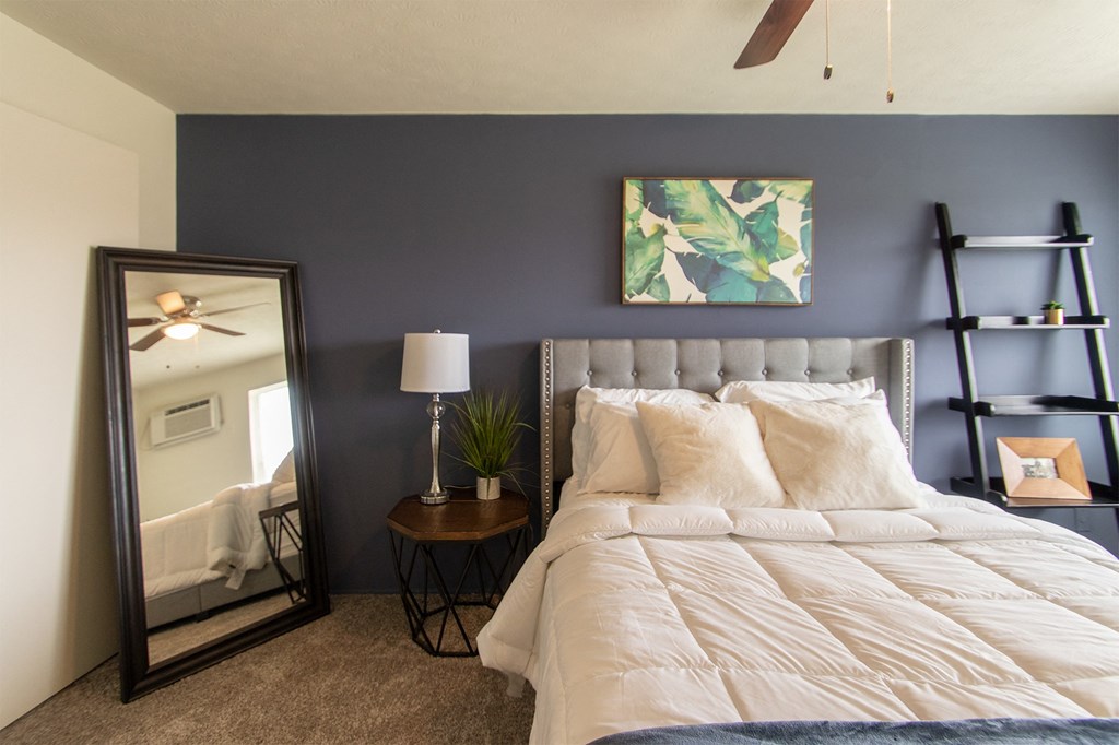 This is a photo of the primary bedroom in the 705 square foot 2 bedroom, 1 bath apartment at Lisa Ridge Apartments in the Westwood neighborhood of Cincinnati, Ohio.