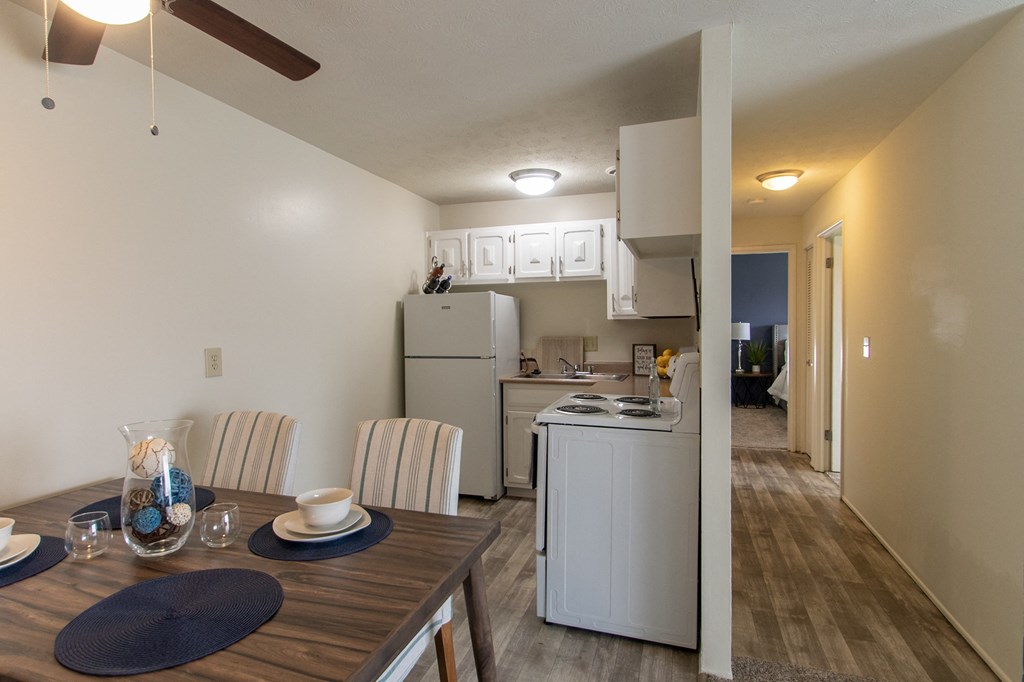 This is a photo of the kitchen in the 705 square foot 2 bedroom, 1 bath apartment at Lisa Ridge Apartments in the Westwood neighborhood of Cincinnati, Ohio.