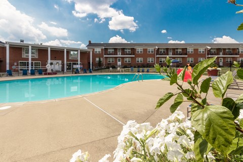 This is a photo of the pool area at Lake of the Woods Apartments in Cincinnati, OH.