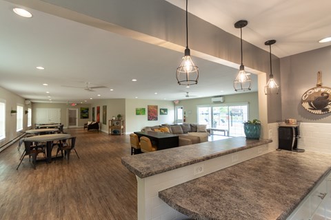 This is a photo of the resident clubhouse from the kitchen at Lake of the Woods Apartments in Cincinnati, OH.