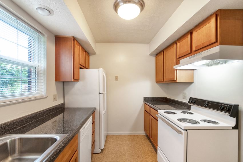 This is a photo the kitchen of the 851 square foot, Maple 2 bedroom, 1 bath apartment at Montana Valley Apartments in the Westwood neighborhood of Cincinnati, OH. - Photo Gallery