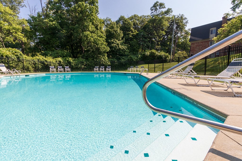 This is a photo of the sparkling swimming pool at Montana Valley Apartments in Cincinnati, OH.