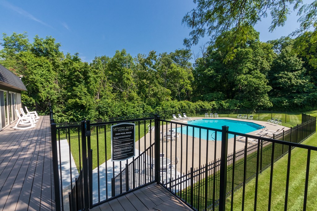 This is a photo of the pool area at Montana Valley Apartments in Cincinnati, OH.