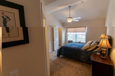 This is a photo of the master bedroom in the 1242 square foot, 2 bedroom Spinnaker floor plan at Nantucket Apartments in Loveland, OH.