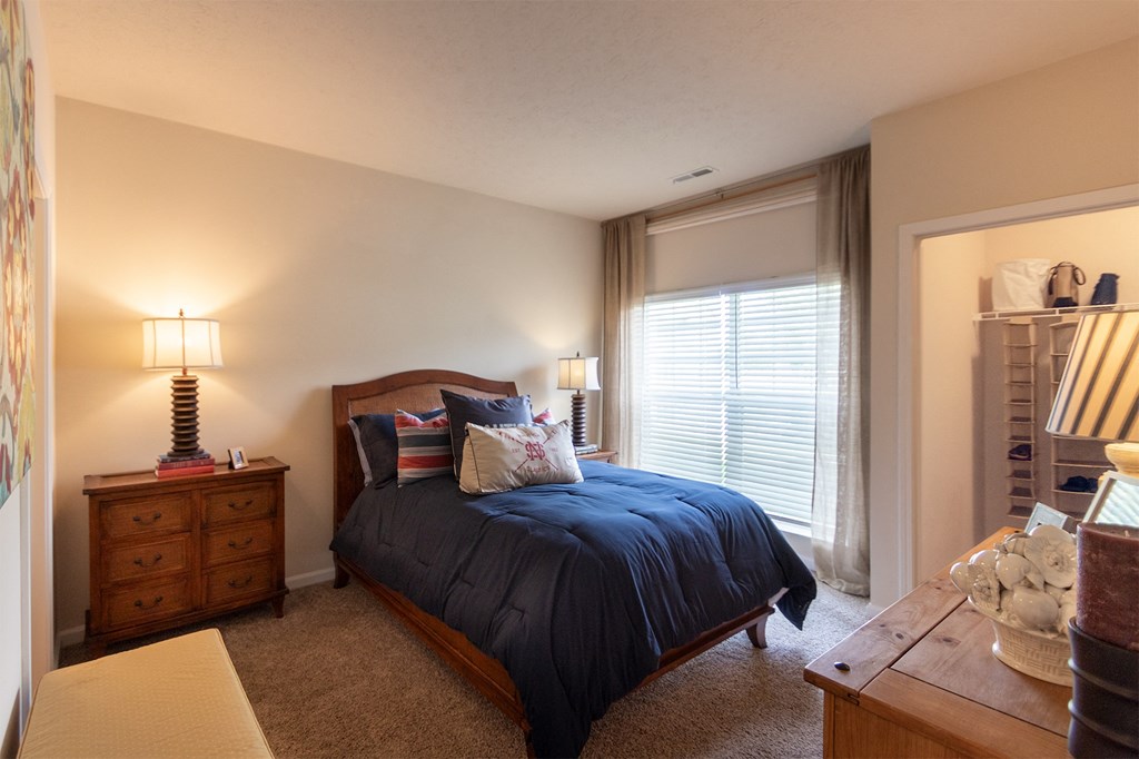 This is a photo of the second bedroom in the 2 bedroom, 2 bath Islander floor plan at Nantucket Apartments in Loveland, OH.