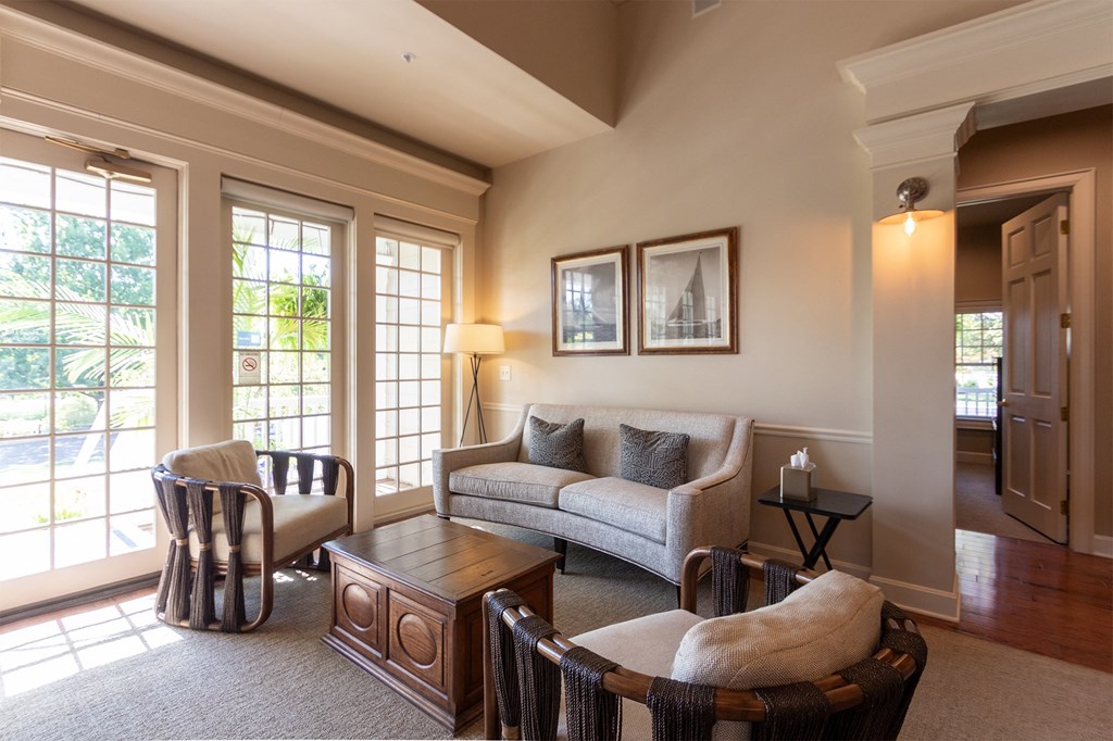 This is a photo of the leasing area in the clubhouse at Nantucket Apartments in Loveland, Ohio.