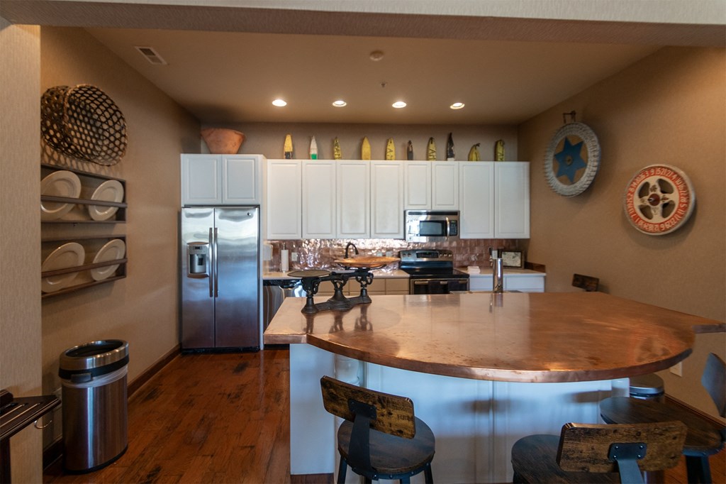 This is a photo of the clubhouse kitchen area at Nantucket Apartments in Loveland, Ohio.