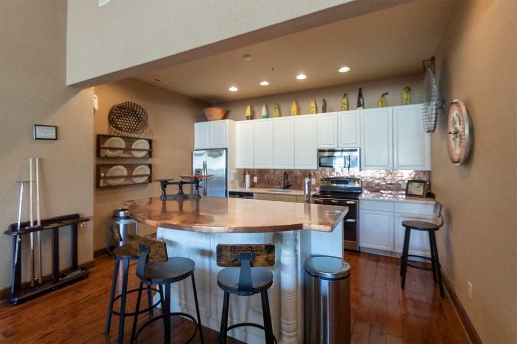 This is a photo of the clubhouse kitchen area at Nantucket Apartments in Loveland, Ohio.
