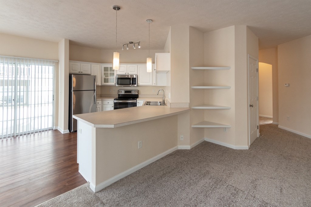 This is a photo of the kitchen in the 1255 square foot, 2 bedroom, 2 bath LIghthouse floor plan at Nantucket Apartments in Loveland, OH.