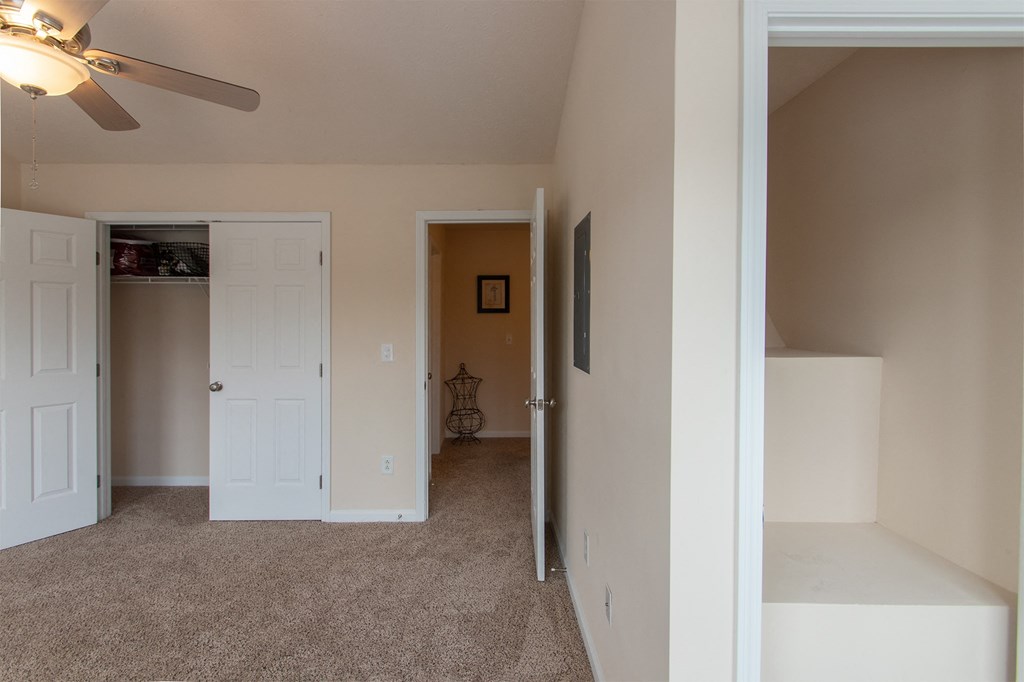 This is a photo of the second bedroom in the 1242 square foot, 2 bedroom, 2 and 1/2 bath Spinnaker floor plan at Nantucket Apartments in Loveland, OH.