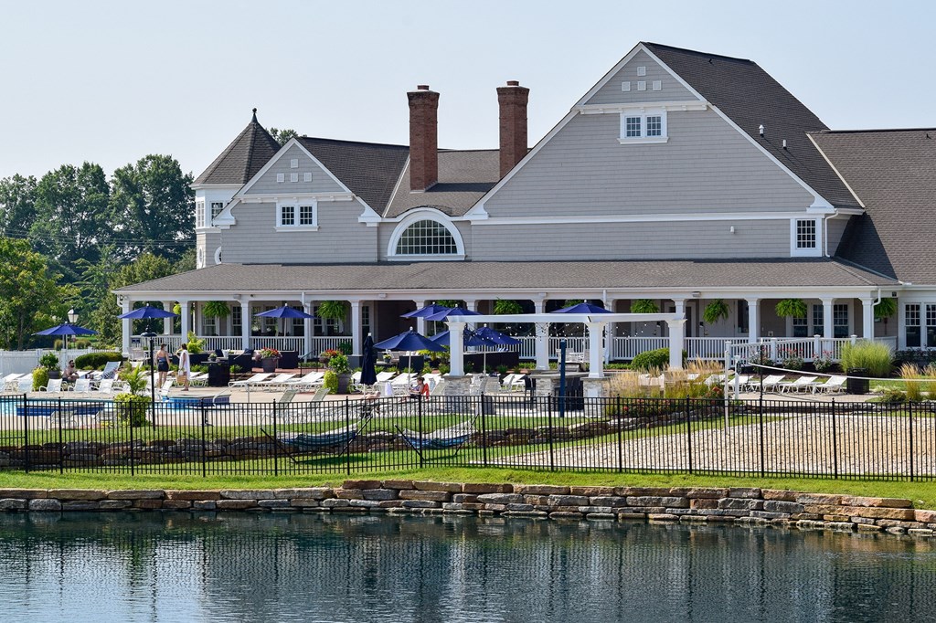 This is a picture of the the pool area from across a pond at Nantucket Apartments, in Loveland, OH.