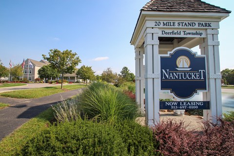 This is a picture of teh entrance monument  at Nantucket Apartments, in Loveland, OH.