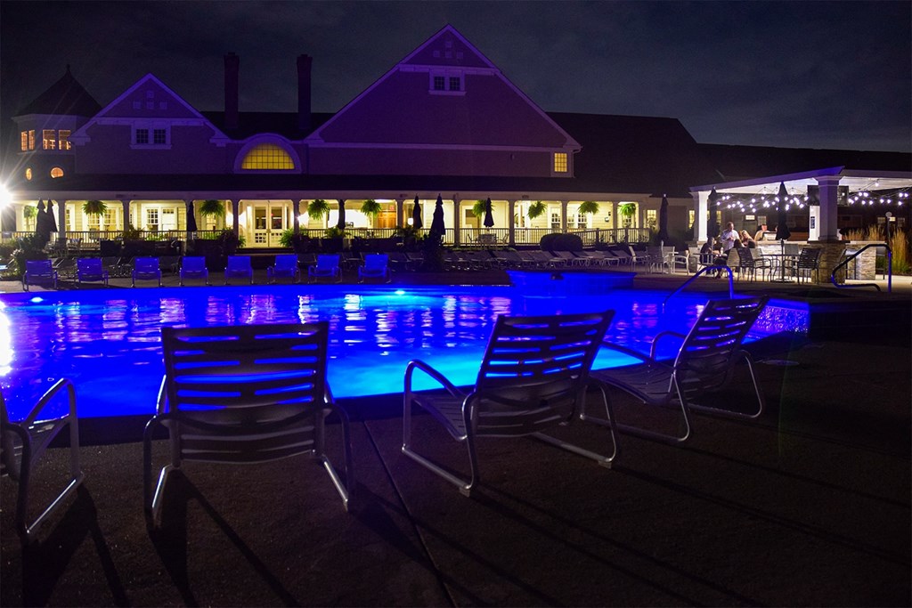 This is a picture of the pool area at night at Nantucket Apartments, in Loveland, OH.