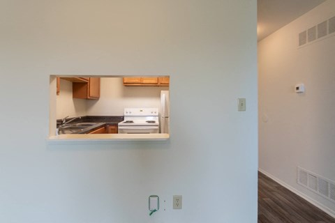 This is a photo of the kitchen pass through in a 560 square foot 1, 1 bath apartment at Park Lane Apartments in Cincinnati, OH.