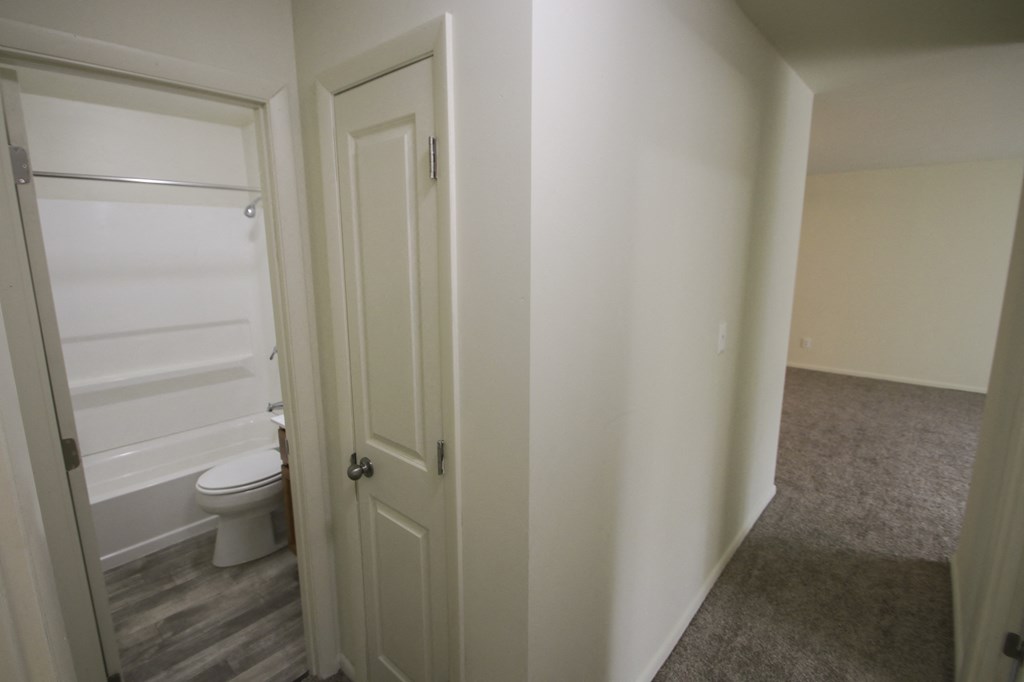 This is a photo of the hallway showing the closet in a 750 square foot 2 bedroom, 1 bath apartment at Park Lane Apartments in Cincinnati, OH.