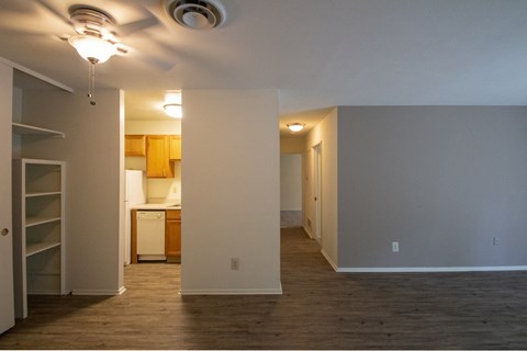 This is a photo of the hallway showing the linen closet in a 750 square foot 2 bedroom, 1 bath apartment at Park Lane Apartments in Cincinnati, OH.