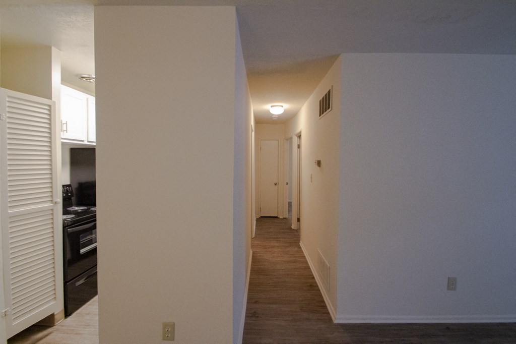 This is a photo of the hallway in a 849 square foot 2 bedroom, 2 bath apartment at Park Lane Apartments in Cincinnati, OH.