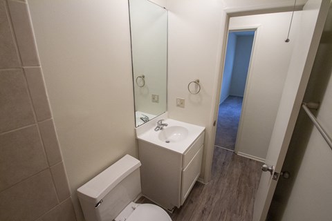 This is a photo of the bathroom in a 849 square foot 2 bedroom, 2 bath apartment at Park Lane Apartments in Cincinnati, OH.