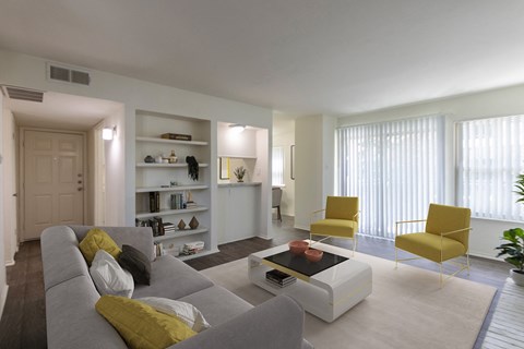 a living room with a couch and a coffee table
