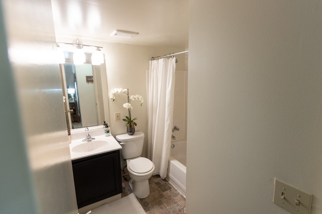 This is a picture of the bathroom in a 578 sq foot 1 bedroom, 1 bath  apartment at Red Bank Reserve in the Madisonville neighborhood of Cincinnati, Ohio.