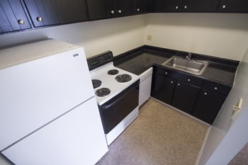 This is a picture of the kitchen in a 549 square foot 1 bedroom aprtment at Romaine Court Apartments in Cincinnati, OH. - Photo Gallery 6
