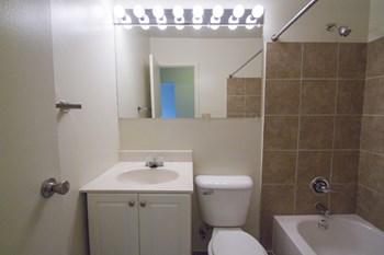 This is a picture of the bathroom in a 549 square foot 1 bedroom aprtment at Romaine Court Apartments in Cincinnati, OH.