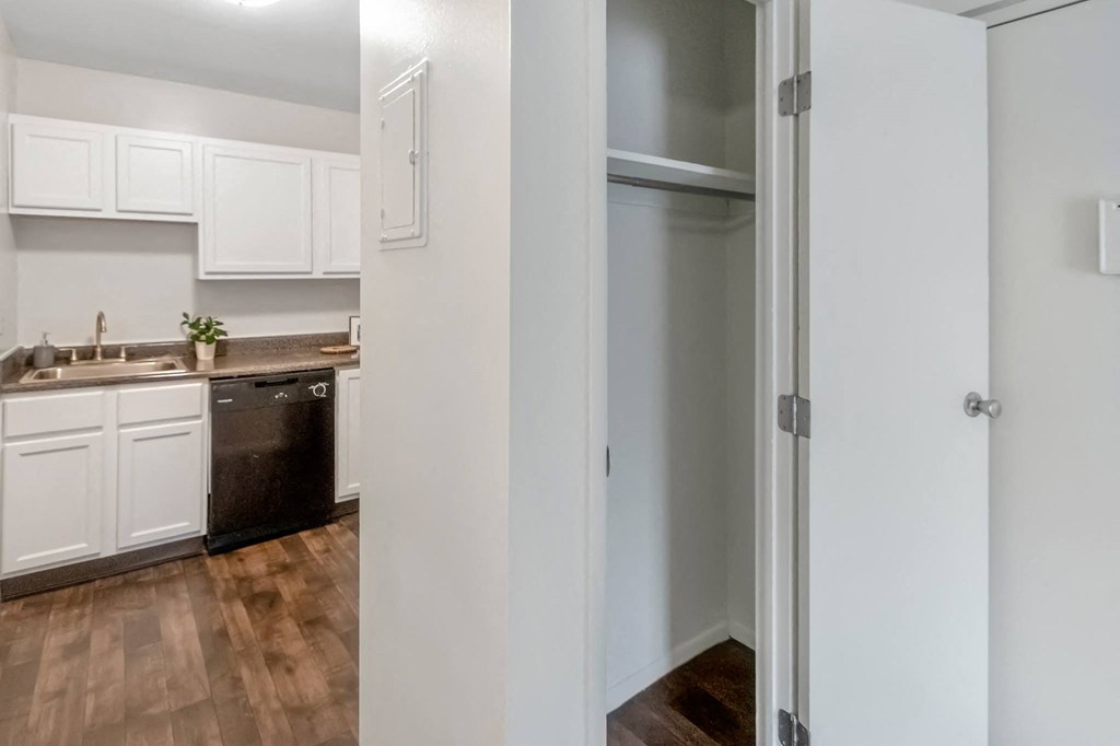 This is a photo of the living room closet of a 742 square foot, 2 bedroom apartment at Romaine Court Apartments in the Oakley neighborhood of Cincinnati, Ohio.