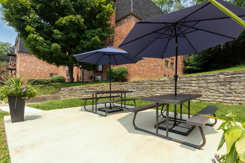 This is a photo of the picnic area at Romaine Court Apartments in the Oakley neighborhood of Cincinnati, Ohio.