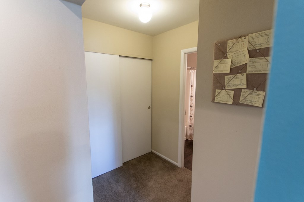 This is a picture of the hallway closet a 549 square foot 1 bedroom, 1 bath apartment at Romaine Court Apartments in the Oakley neighborhood of Cincinnati, Ohio.