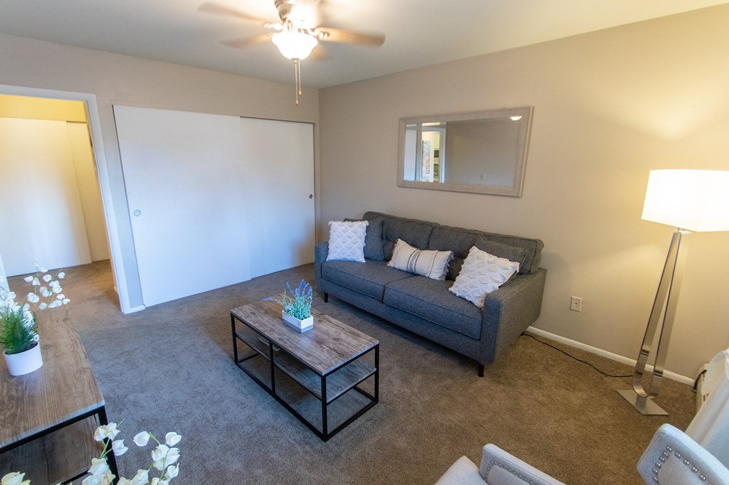 This is a picture of the bedroom a 549 square foot 1 bedroom, 1 bath apartment at Romaine Court Apartments in the Oakley neighborhood of Cincinnati, Ohio.