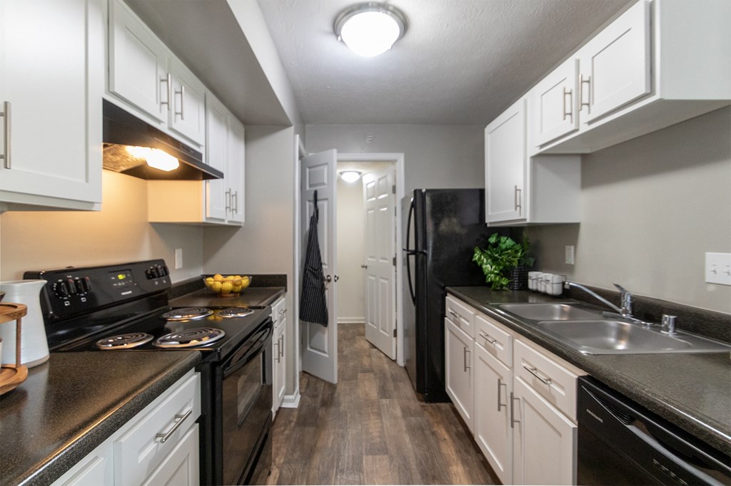 This is a photo of the kitchen in the 1226 square foot 3 bedroom, 2 bath Hambletonian at Trails of Saddlebrook Apartments in Florence, KY.