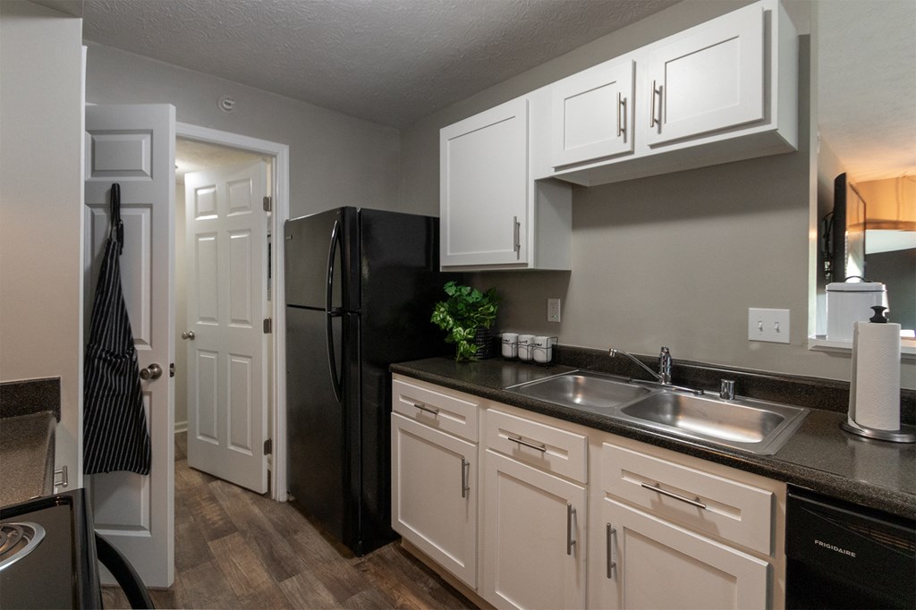 This is a photo of the kitchen in the 1226 square foot 3 bedroom, 2 bath Hambletonian at Trails of Saddlebrook Apartments in Florence, KY.