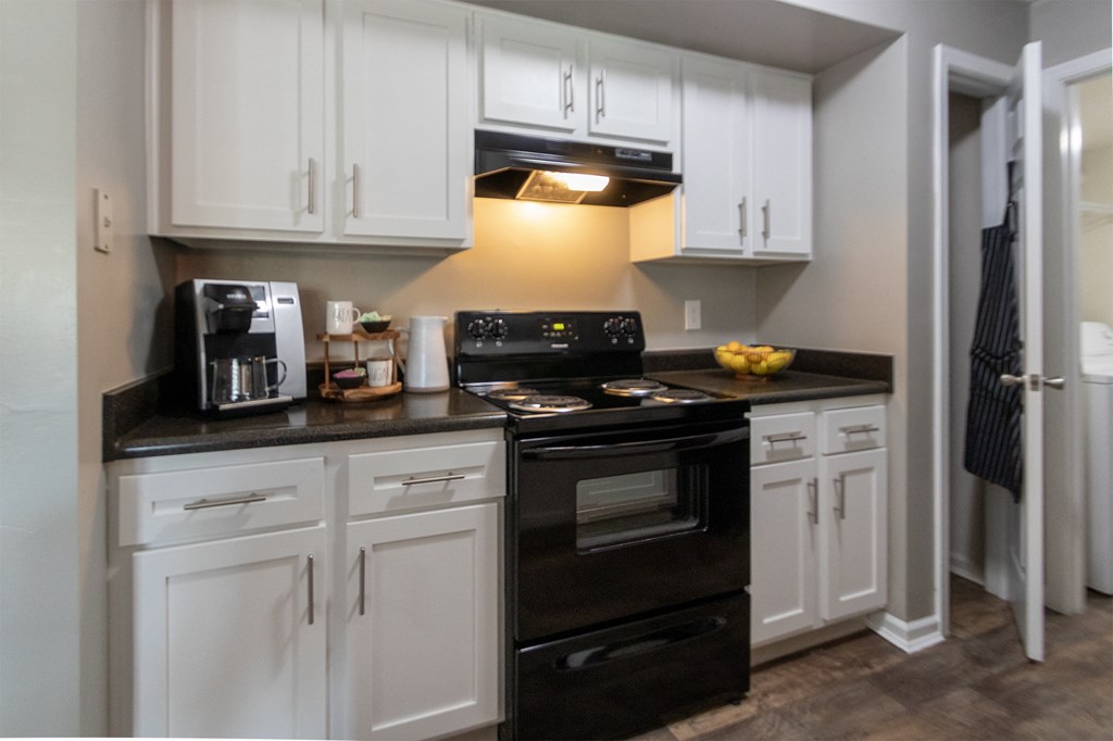 This is a photo of the kitchen in the 1226 square foot 3 bedroom, 2 bath Hambletonian at Trails of Saddlebrook Apartments in Florence, KY.