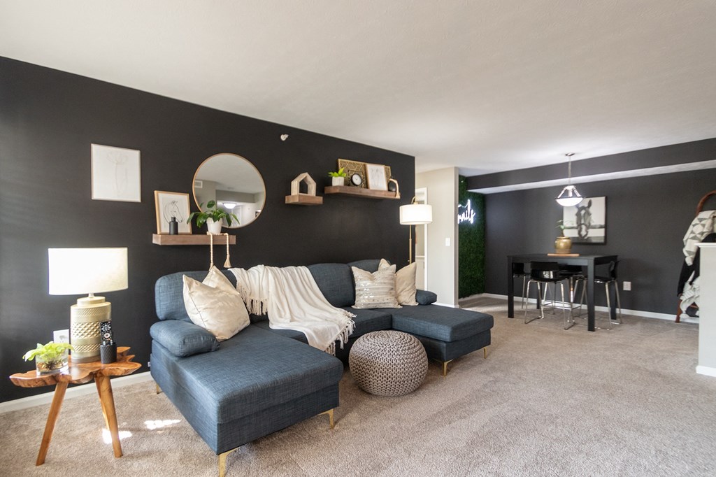 This is a photo of the dining room from the living room in the 1226 square foot 3 bedroom, 2 bath Hambletonian at Trails of Saddlebrook Apartments in Florence, KY.