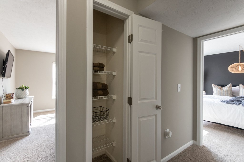 This is a photo of the hall linen closet in the 1226 square foot 3 bedroom, 2 bath Hambletonian at Trails of Saddlebrook Apartments in Florence, KY.