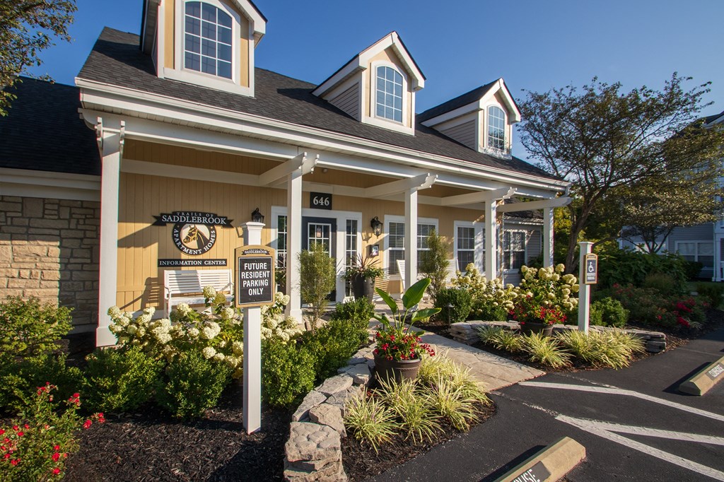 This is a photo of the leasing office/resident clubouse building exterior at Trails of Saddlebrook Apartments in Florence, KY.