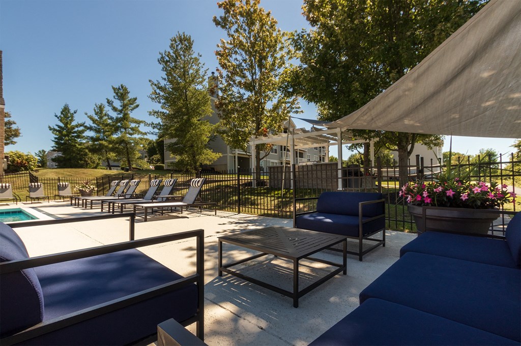 This is a photo of the pool area at Trails of Saddlebrook Apartments in Florence, KY.