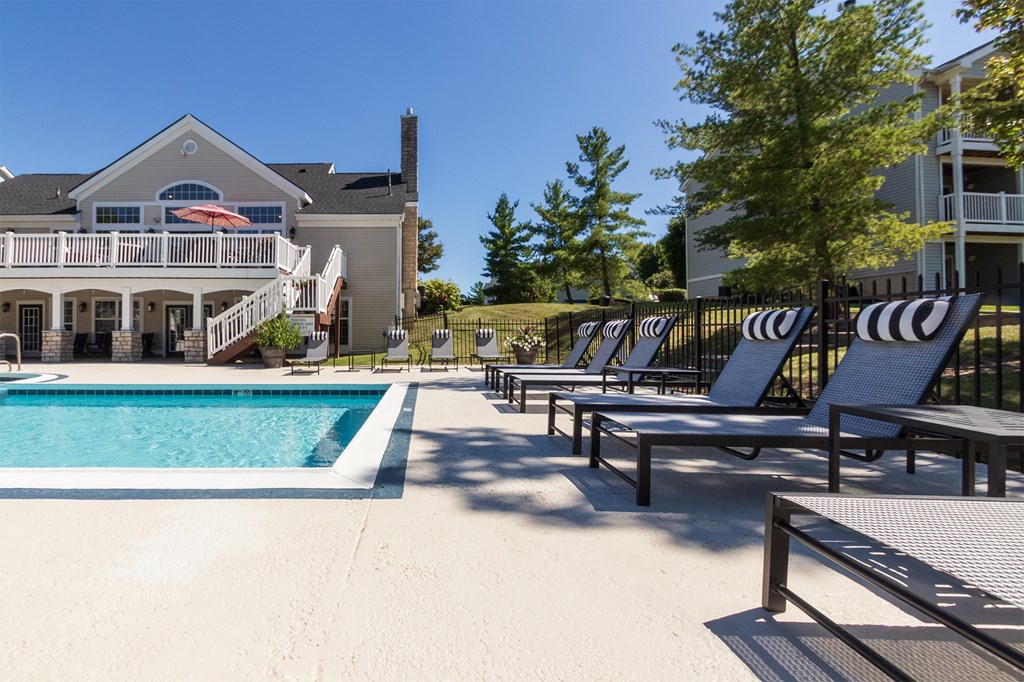 This is a photo of the pool area at Trails of Saddlebrook Apartments in Florence, KY.