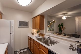 This is a photo of the kitchen in the 822 square foot, 2 bedroom, 1 bath floor plan at Village East Apartments in Franklin, OH.