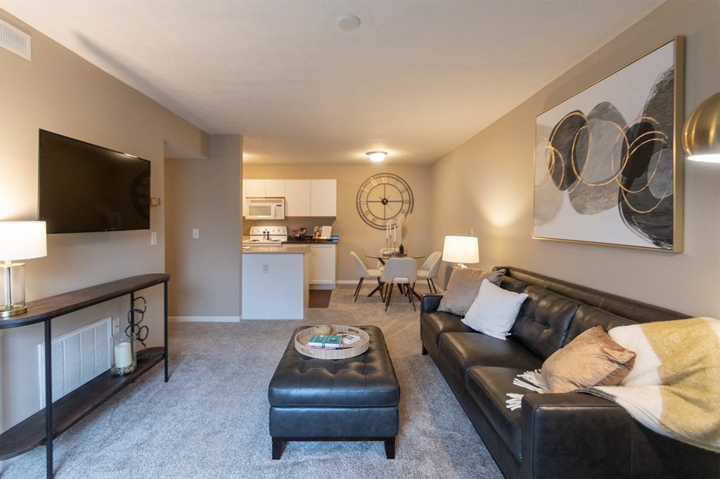 This is a photo of the living room of the 890 square foot 2 bedroom, 2 bath Liberty at Washington Place Apartments in in Miamisburg, Ohio in Washington Township.