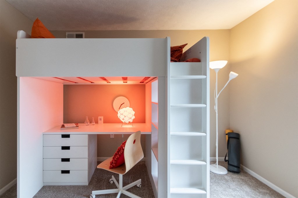 This is a photo of the second bedroom of the 890 square foot 2 bedroom, 2 bath Liberty at Washington Place Apartments in in Miamisburg, Ohio in Washington Township.