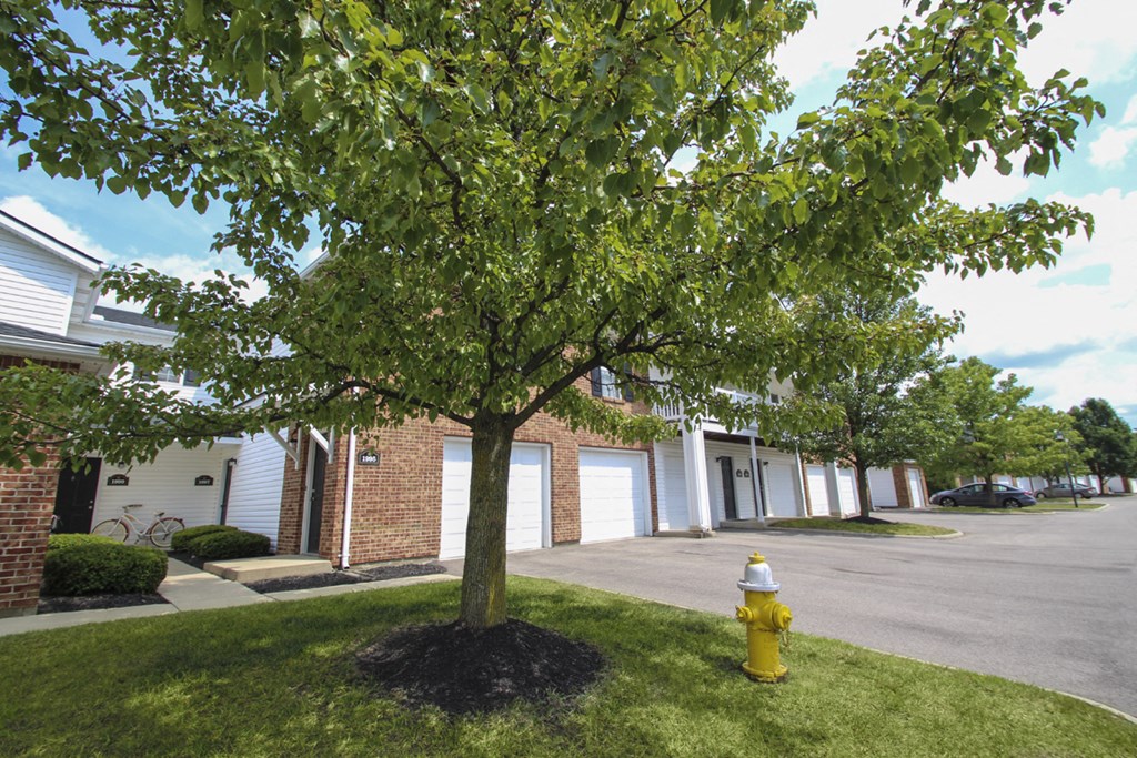 This is a photo of some apartment entrances and garages at Washington Place Apartments in Washington Township, OH